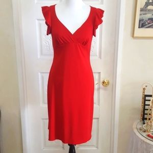 V neck red dress